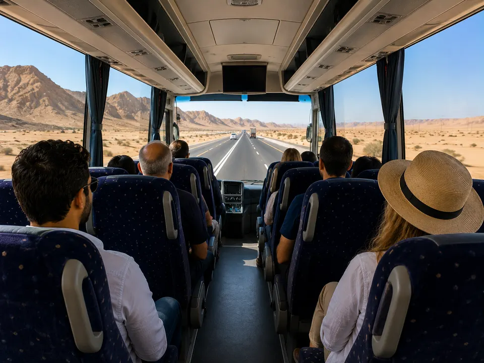 Passengers on the desert road between Cairo and Alexandria