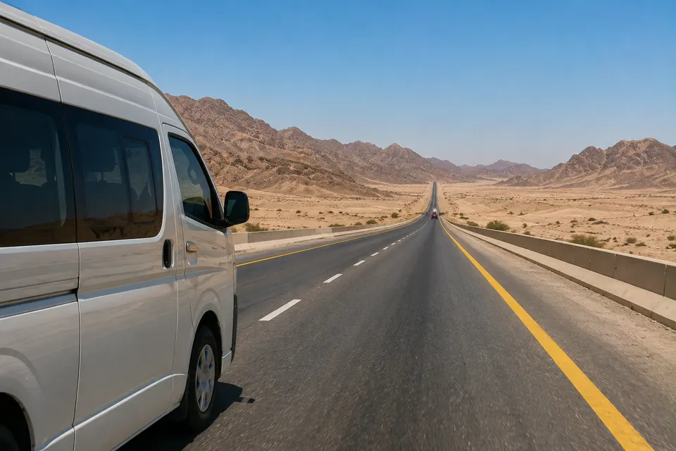 Minibus on the desert highway