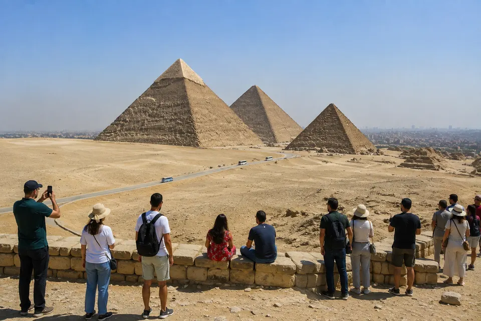 Visitors at the Giza panorama viewpoint