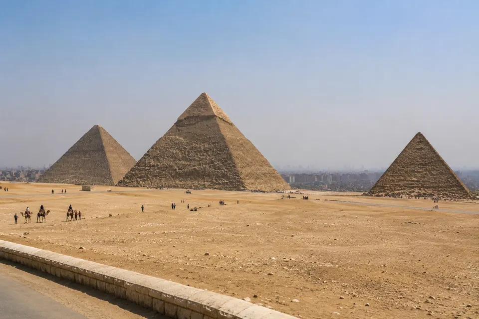 The three pyramids of Giza from the panorama viewpoint