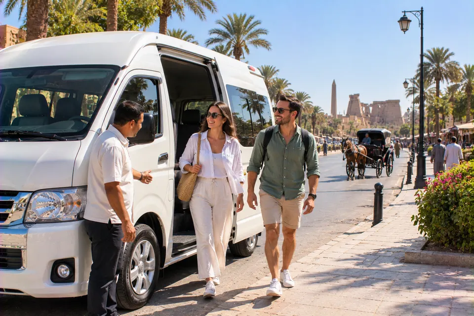 Driver collecting a couple on the Luxor Corniche