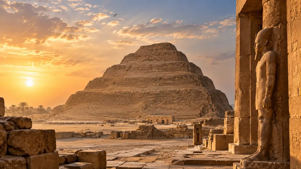 Step Pyramid of Djoser at Saqqara in golden light